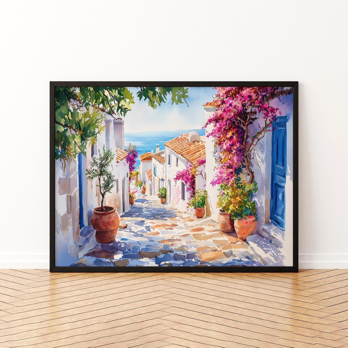 Crete Watercolor Travel Poster, Greece Landscape