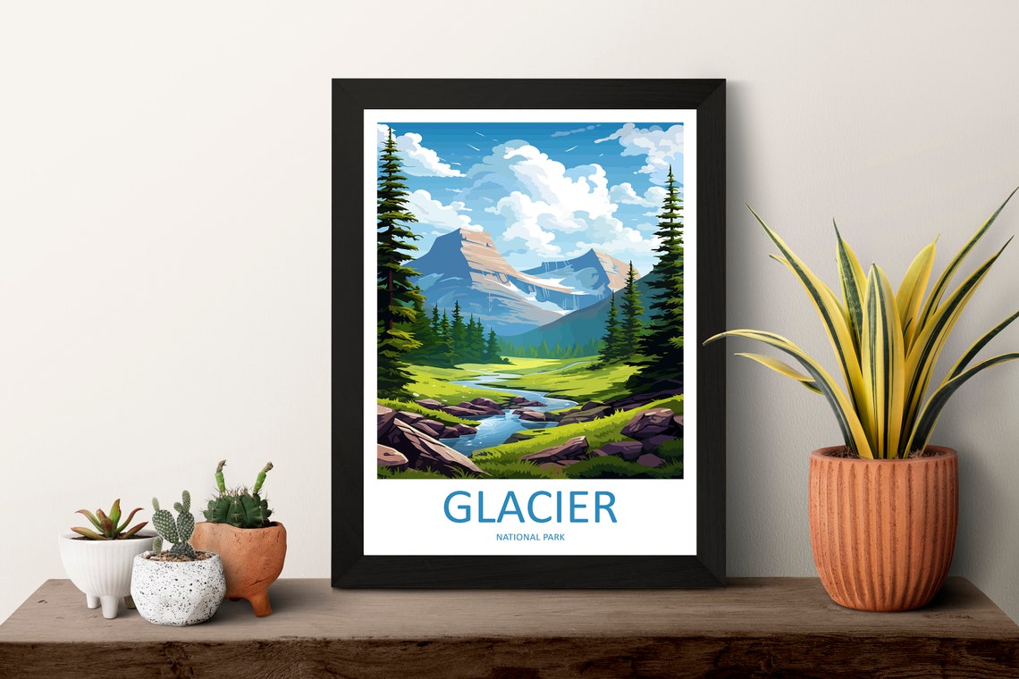 Glacier National Park Mountain Stream Evergreen Valley Poster - Image 3