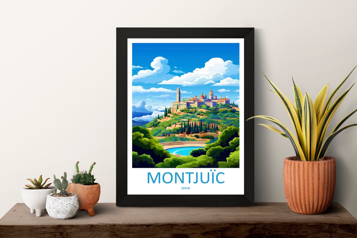 Montjuic Hilltop Palace Barcelona Spain Park View Travel Poster - Image 3