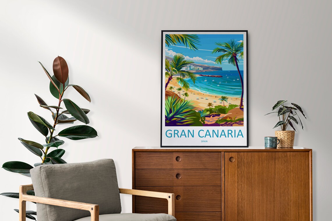 Gran Canaria Spain Beach Sailboats Palms Coastal Travel Poster - Image 2