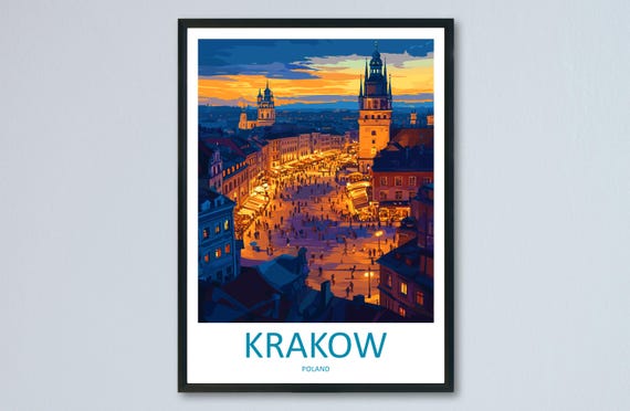 Krakow Travel Poster, Poland City Print