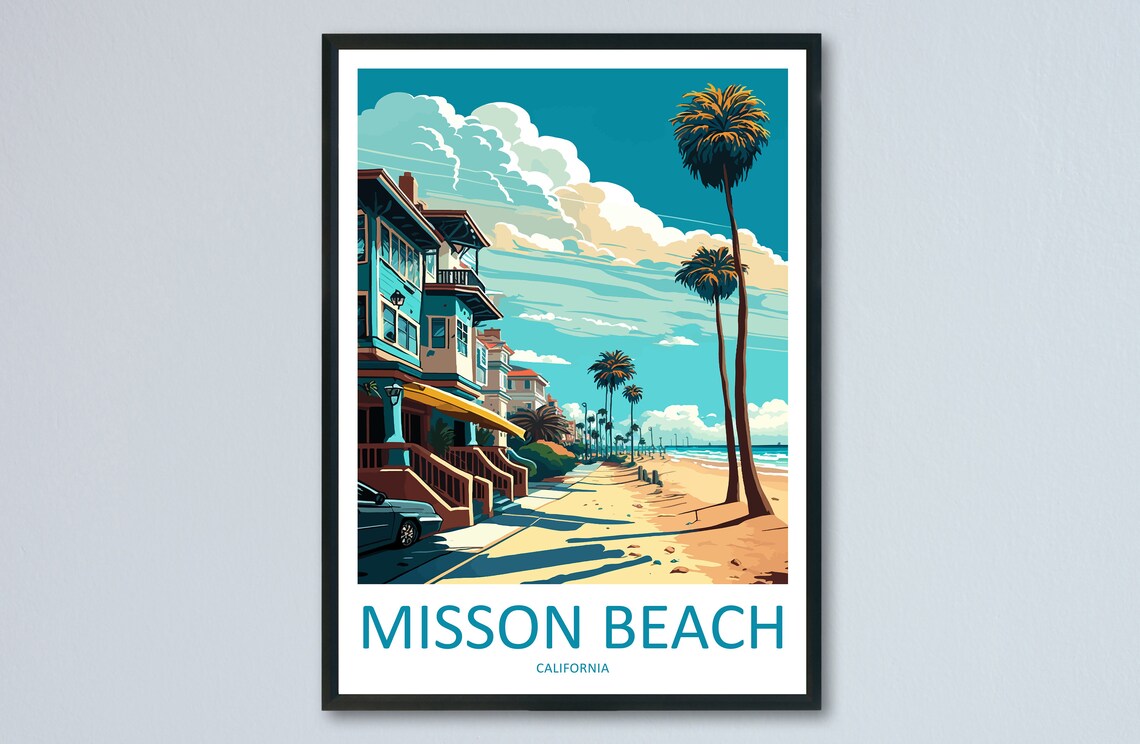 Mission Beach Travel Poster, California Wall Art