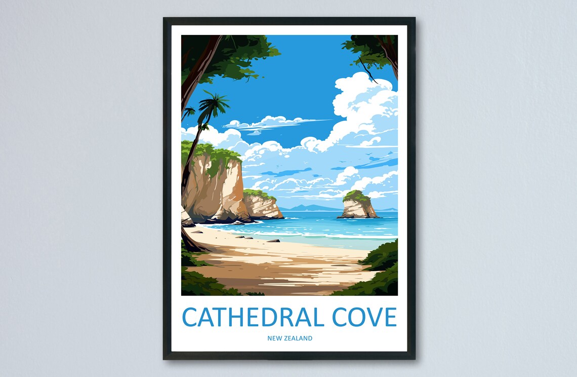 Cathedral Cove Travel Print Wall Art Cathedral Cove Wall Hanging Home Dcor Cathedral Cove Gift Art Lovers New Zealand Travel Print