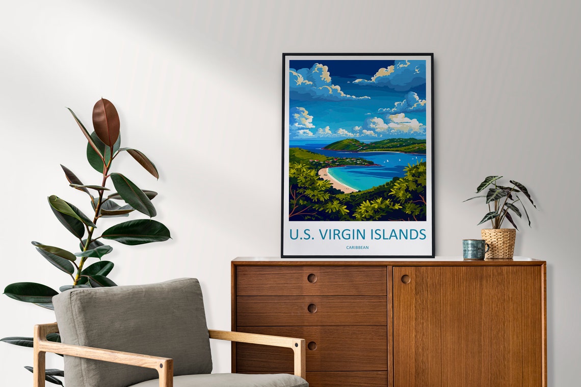 US Virgin Islands Caribbean Turquoise Bay Illustrated Travel Poster - Image 2