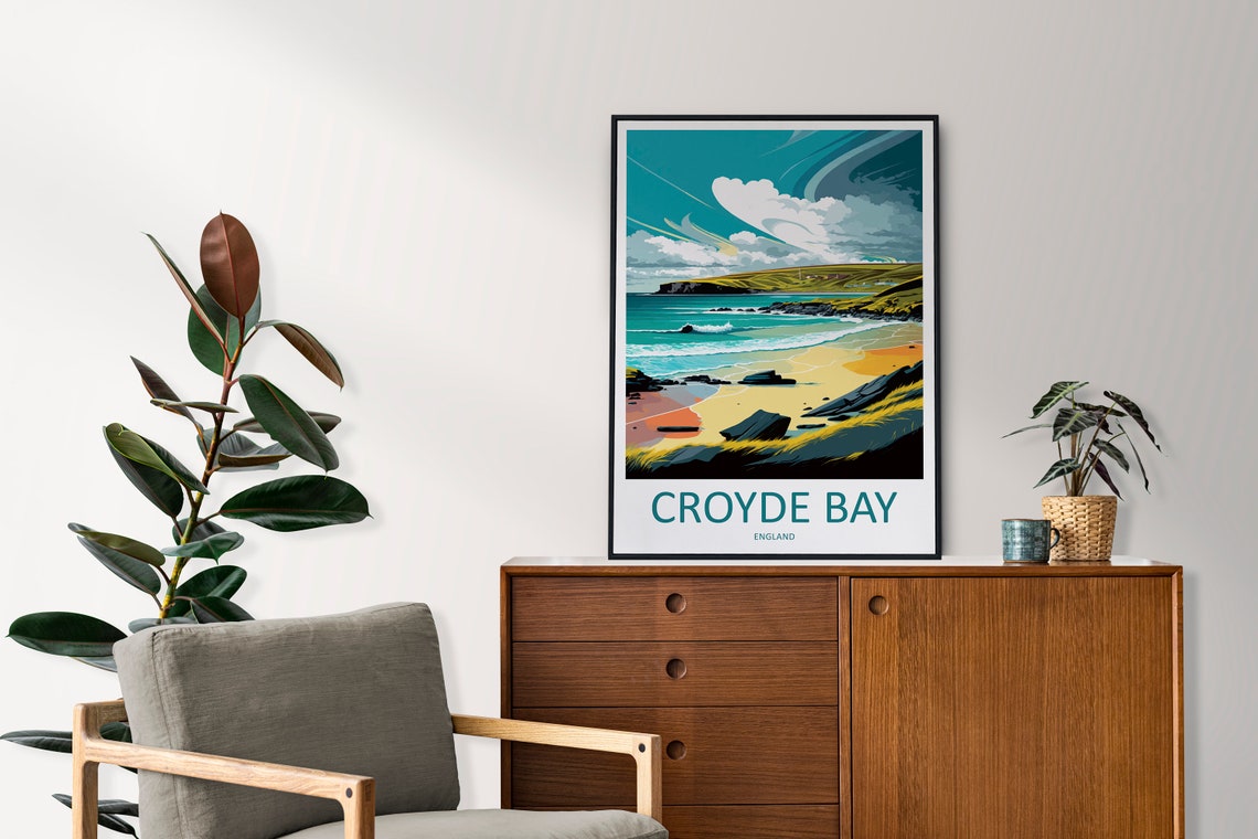 Croyde Bay England Surf Beach Dramatic Rocky Coastline Travel Poster - Image 2