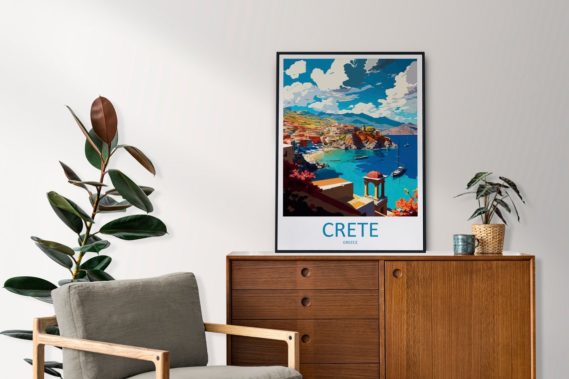 Crete Greece Sunny Seaside Harbor Sparkling Blue Waters Poster - Image 2