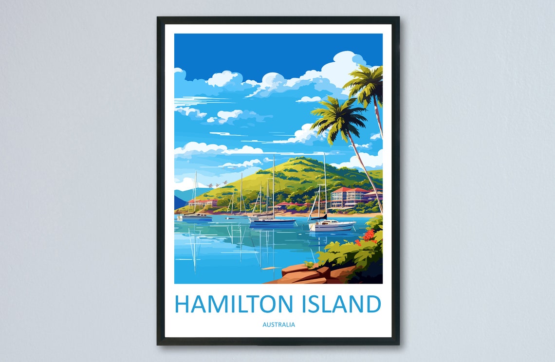 Hamilton Island Australia Marina Sailboats Tropical Travel Poster