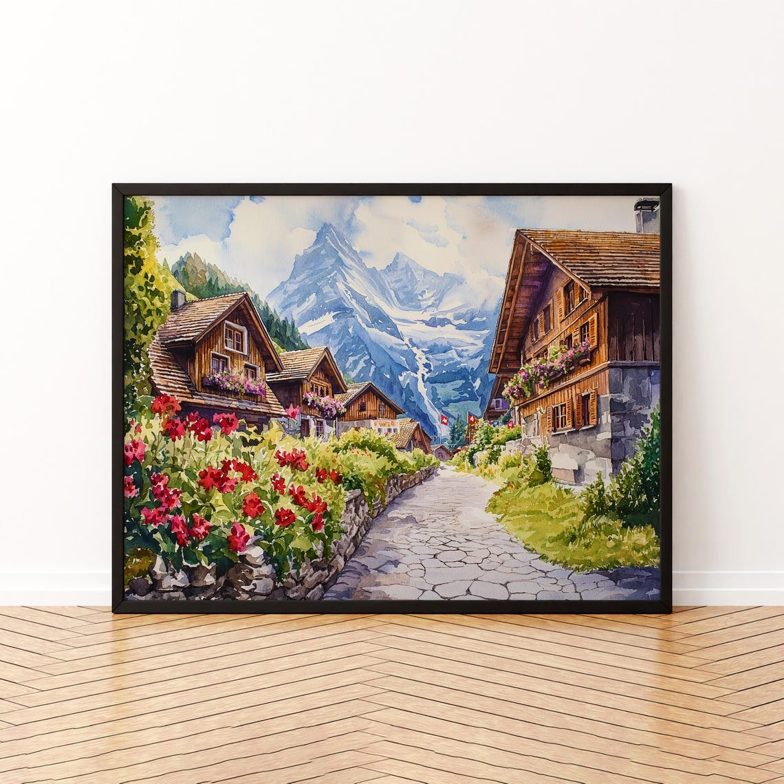Grindelwald Watercolor Poster Wall Art Hanging Home Dcor Gift Lovers Switzerland