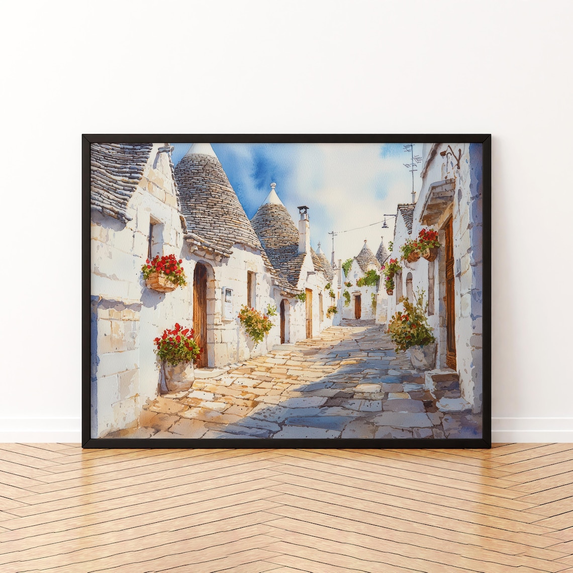 Alberobello Trulli Stone Houses Lane Watercolor Puglia Italy Poster