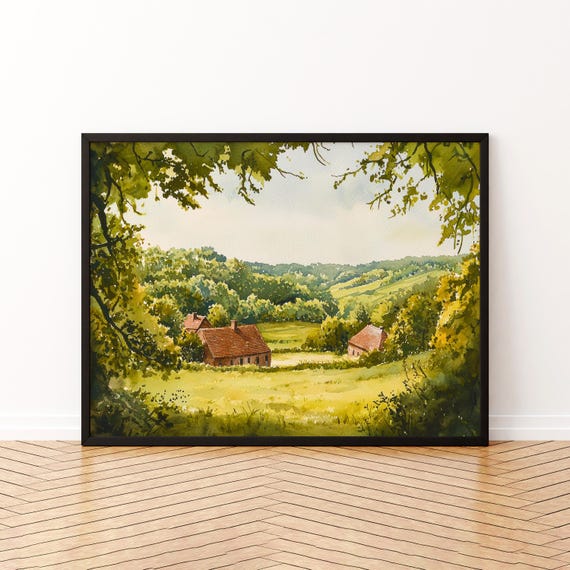 High Weald England Watercolor Poster Travel Print Countryside Landscape Painting Wall Art Uk Souvenir