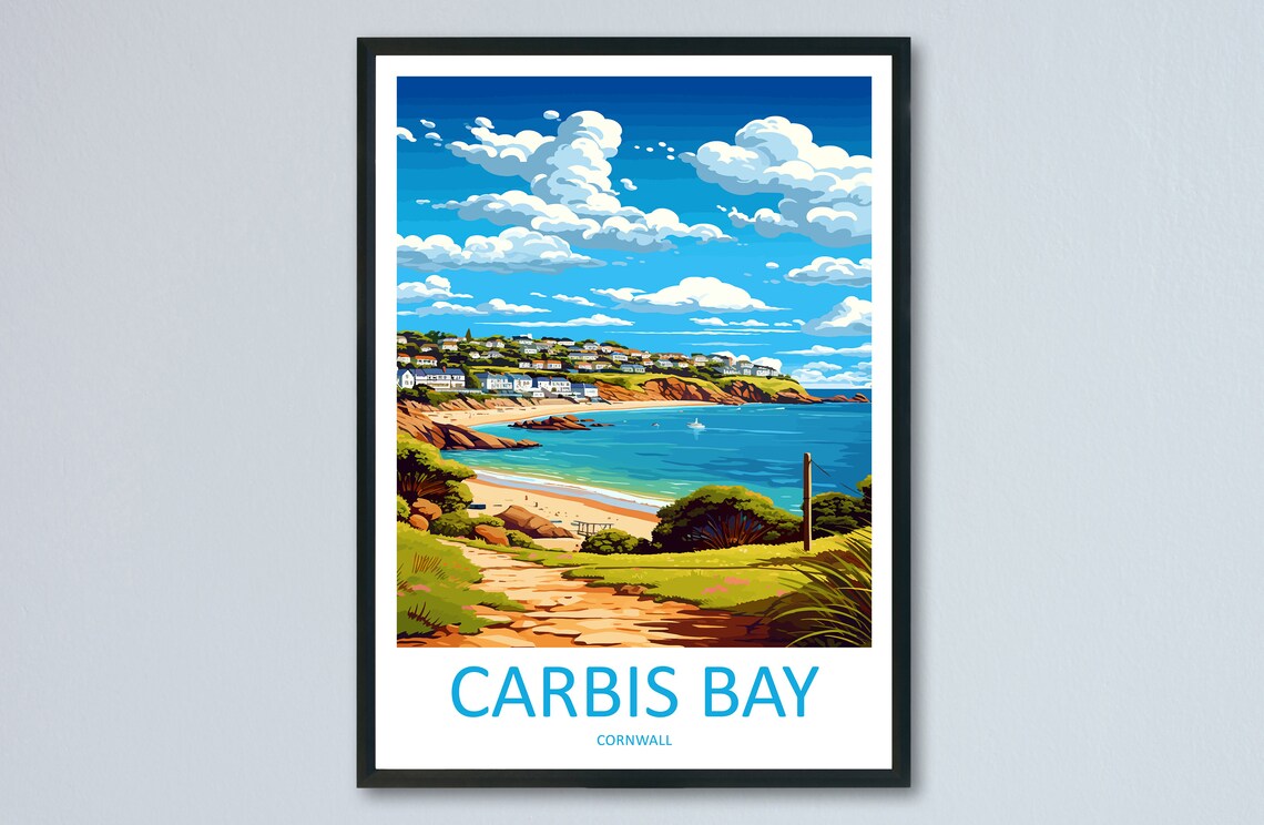 Carbis Bay Travel Poster, Cornwall Place Print
