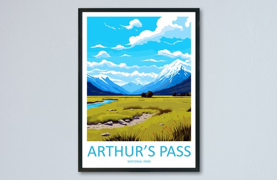 Arthur's Pass National Park New Zealand Retro Vintage Travel Poster