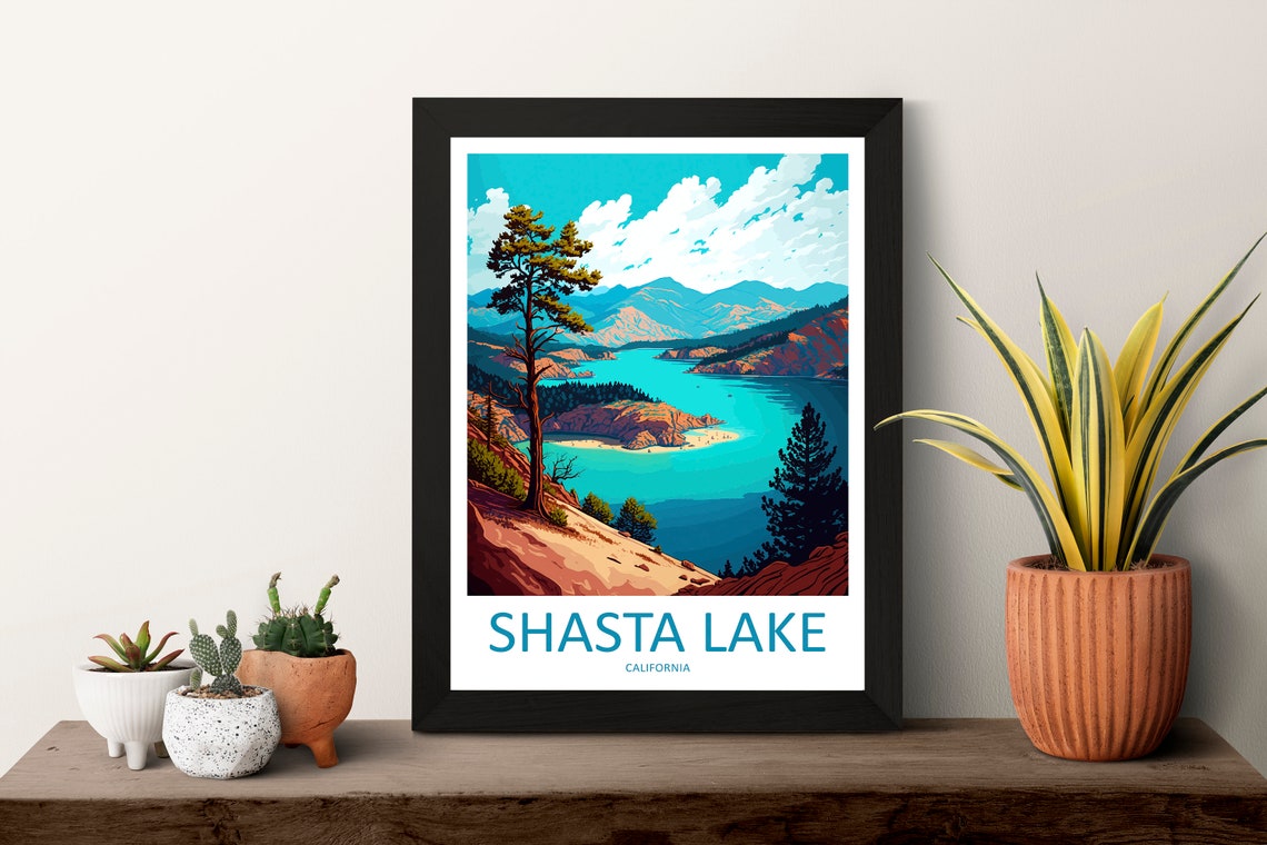 Shasta Lake Travel Print Wall Art Shasta Lake Wall Hanging Home Dcor Shasta Lake Gift Art Lovers California Art Lover Gift Shasta Lake - Image 3