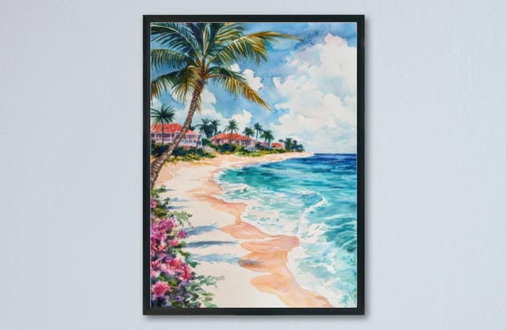 Barbados Watercolor Travel Poster, Caribbean Decor