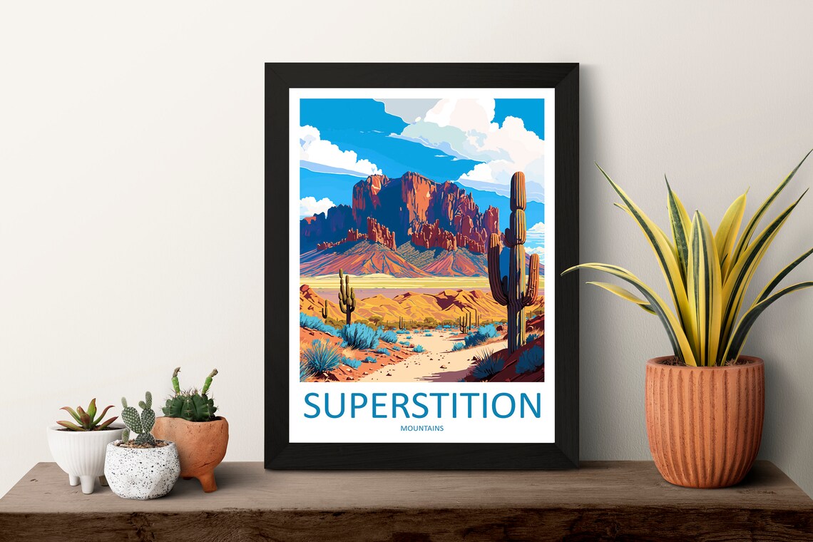 Superstition Mountains Arizona Desert Cactus Sunset Travel Poster - Image 3