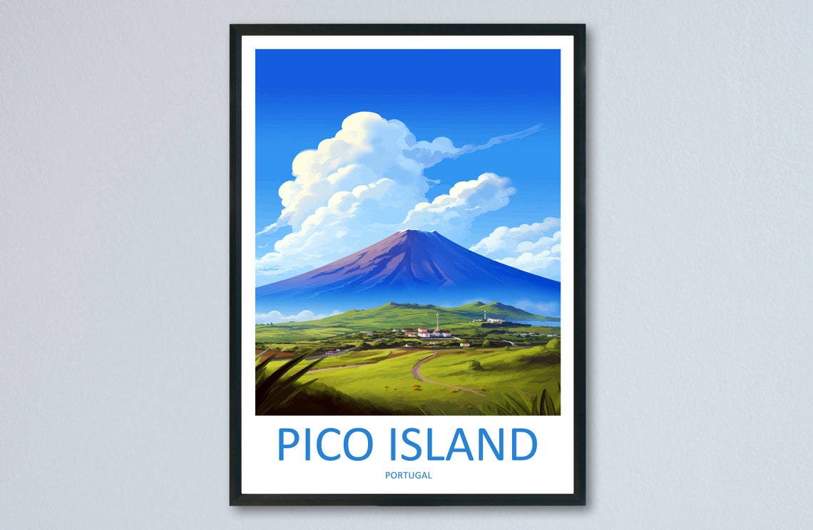 Pico Island Portugal Volcano Vineyard Green Fields Landscape Poster