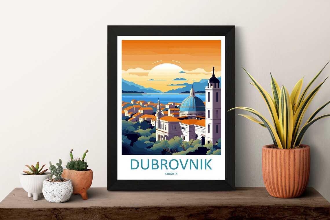 Dubrovnik Croatia Old Town Sunset Over Adriatic Sea Travel Poster - Image 3