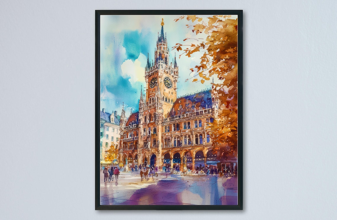 Munich Watercolor Travel Poster, Germany Wall Art