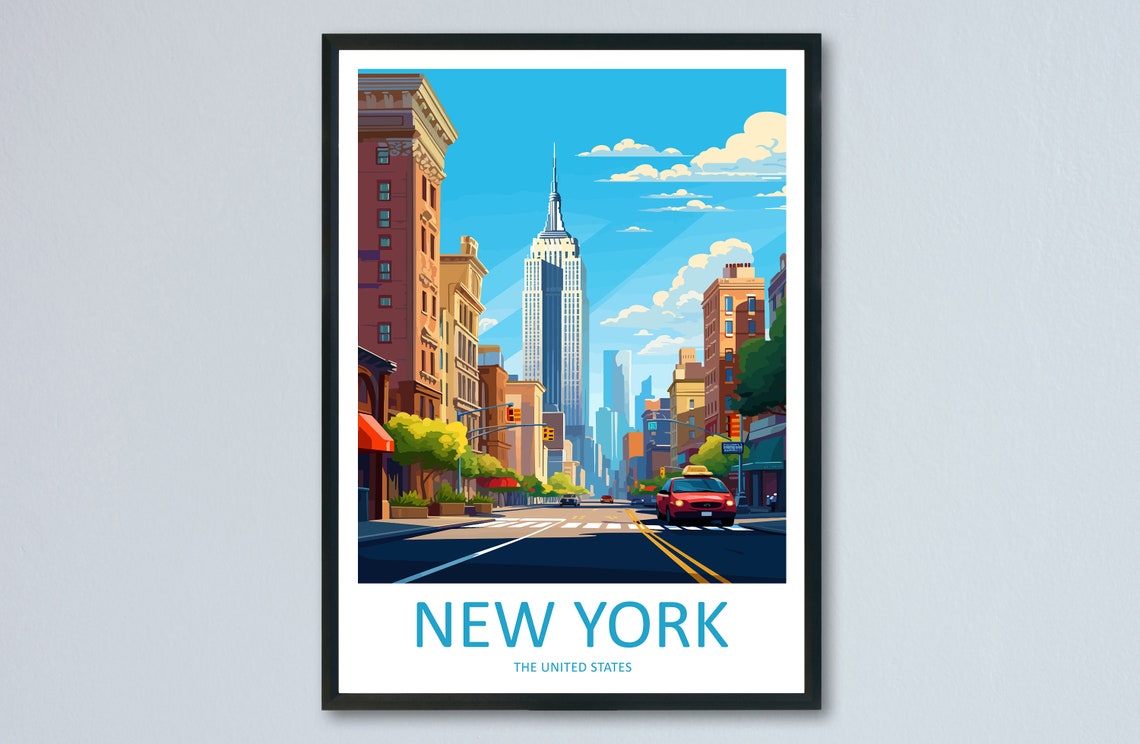 New York Empire State Building Retro Travel Illustration Poster