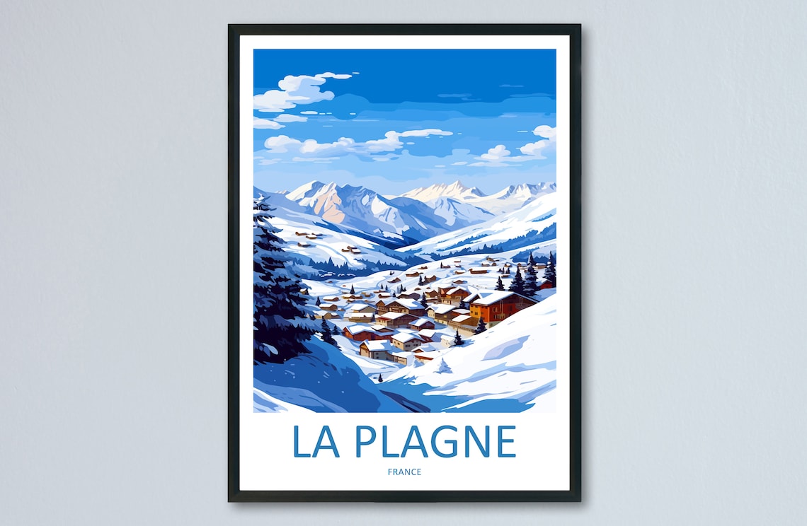 La Plagne Travel Poster, Skiing Wall Art