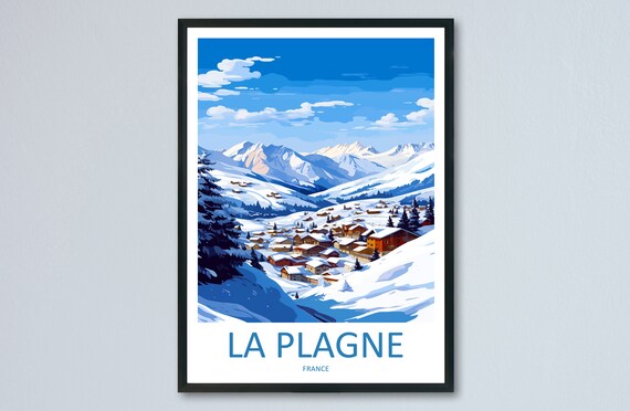 La Plagne Travel Poster, Skiing Wall Art