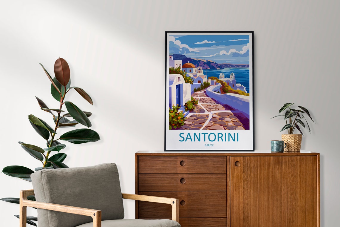 Santorini Greece Whitewashed Lane Orange Domes Caldera Travel Poster - Image 2