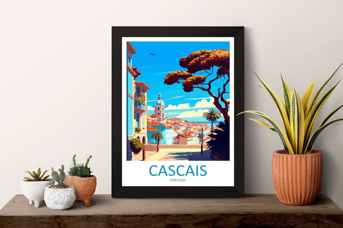 Cascais Portugal Sunny Coastal Old Town Hillside View Poster - Image 3