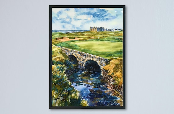 St Andrews Scotland Golf Course Bridge Watercolor Sports Poster