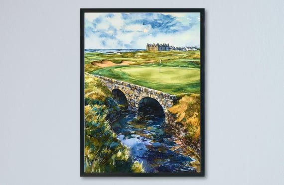 St Andrews Watercolor Poster Golf Print Travel Art Scotland Decor Wall