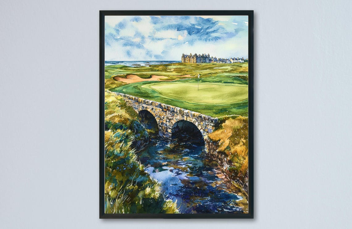 St Andrews Scotland Golf Course Bridge Watercolor Sports Poster