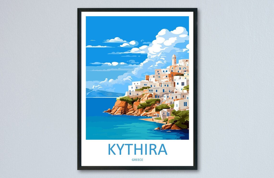 Kythira Greece Whitewashed Island Village Aegean Sea Travel Poster