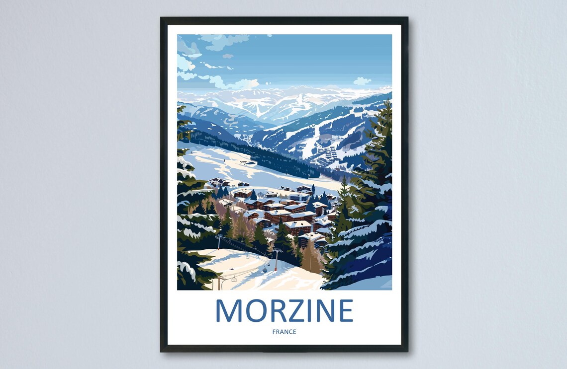 Morzine France Alpine Ski Village Slopes Daytime Travel Poster
