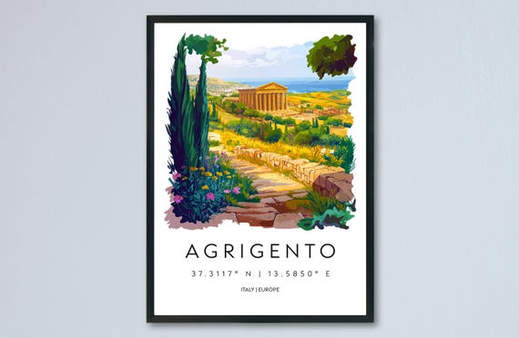 Agrigento Watercolor Travel Poster, Sicily Art Print