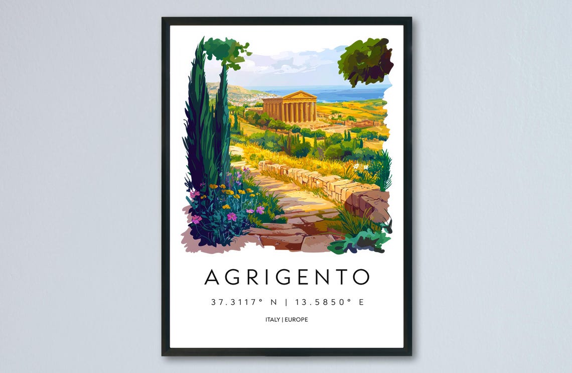 Agrigento Watercolor Travel Poster, Sicily Art Print