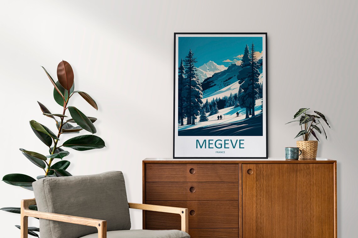 Megeve France Snowy Alpine Ski Trails Mountain Village Travel Poster - Image 2