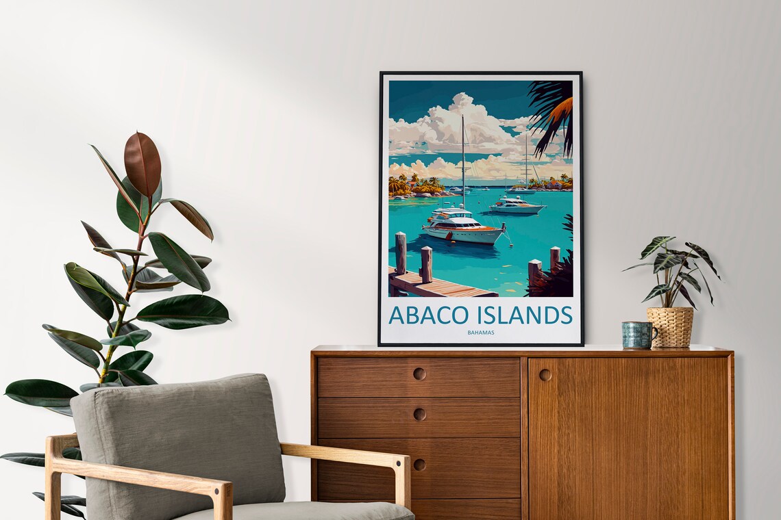 Abaco Islands Bahamas Turquoise Marina Boats Scenic Travel Poster - Image 2