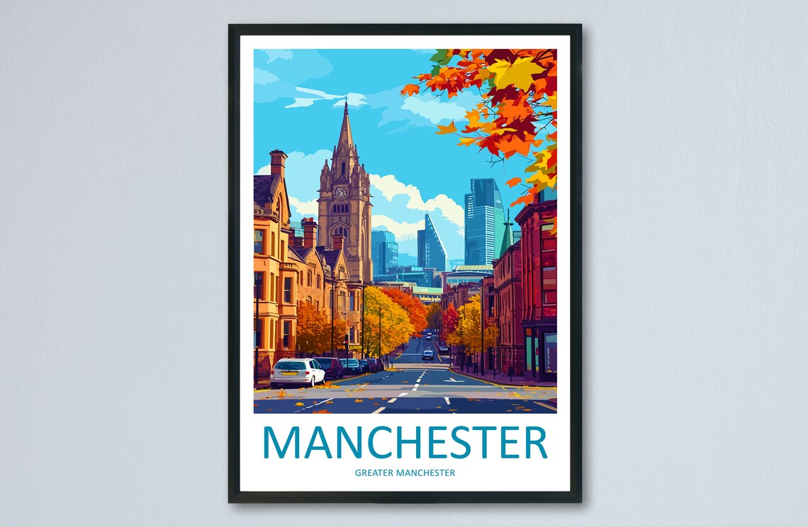 Manchester Travel Poster, England City Wall Art