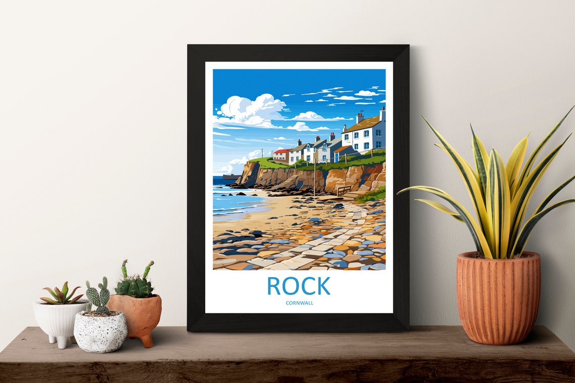 Rock Cornwall Cliffside Village Rocky Pebble Beach Travel Poster - Image 3