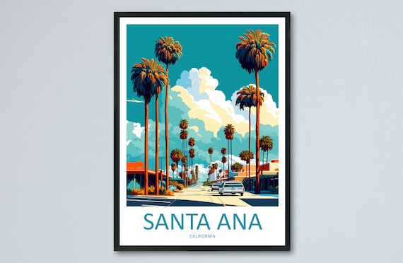 Santa Ana California Palm Tree Lined Street Under Blue Sky Poster