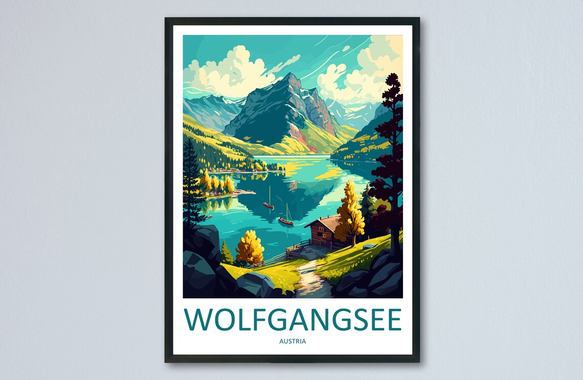Wolfgangsee Austria Alpine Lake Mountains Autumn Vintage Travel Poster