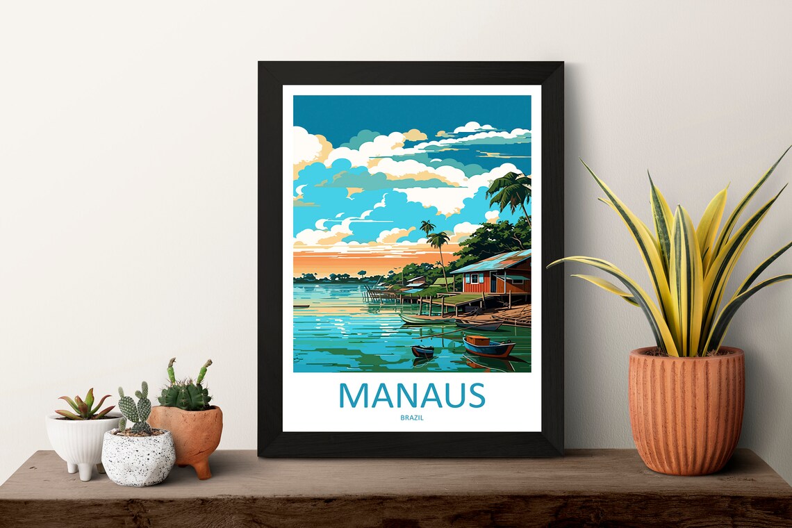 Manaus Brazil Amazon Riverside Stilt Houses Vintage Travel Poster - Image 3