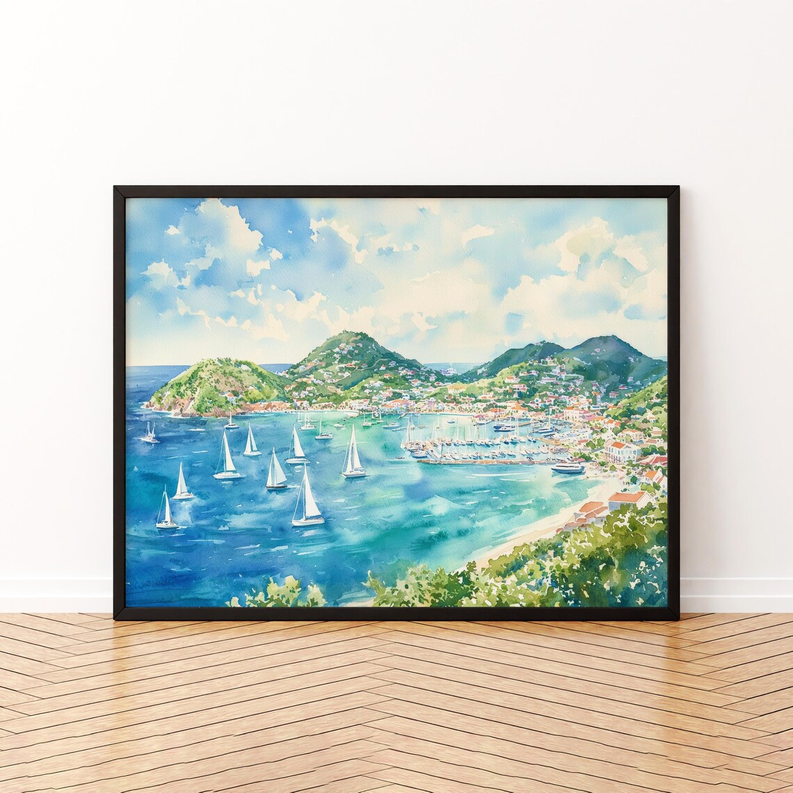 Saint Maarten Watercolor Travel Poster, Beach Landscape