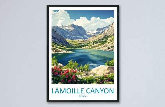 Lamoille Canyon Nevada Mountain Lake Travel Illustration Poster
