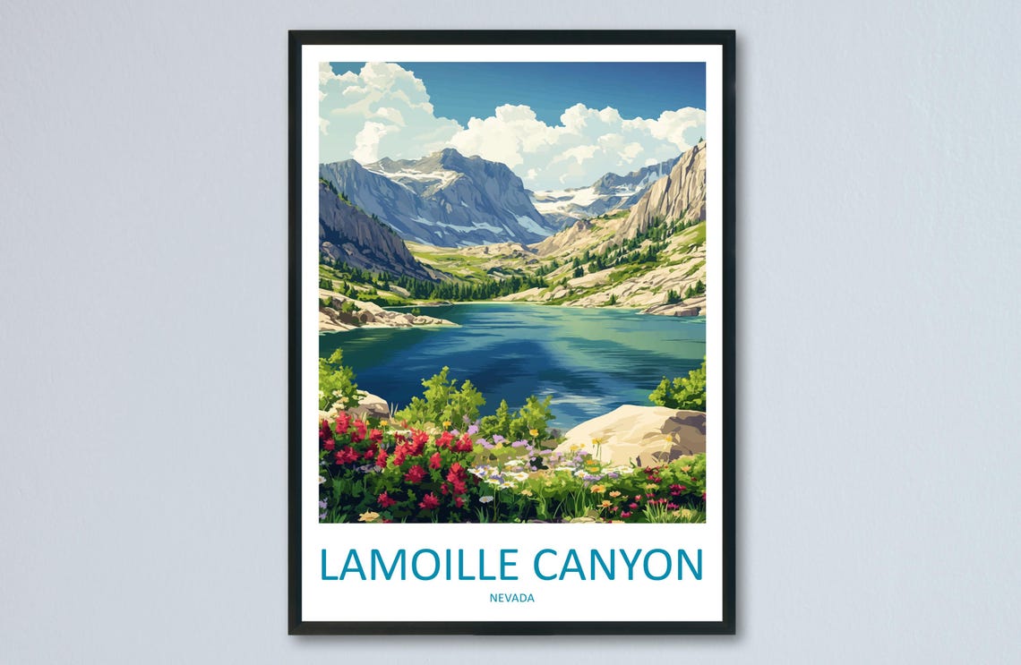 Lamoille Canyon Nevada Mountain Lake Travel Illustration Poster