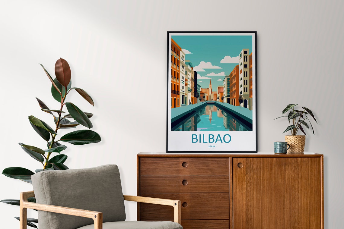 Bilbao Spain Serene Canal Street Old Town Mirror Reflection Poster - Image 2