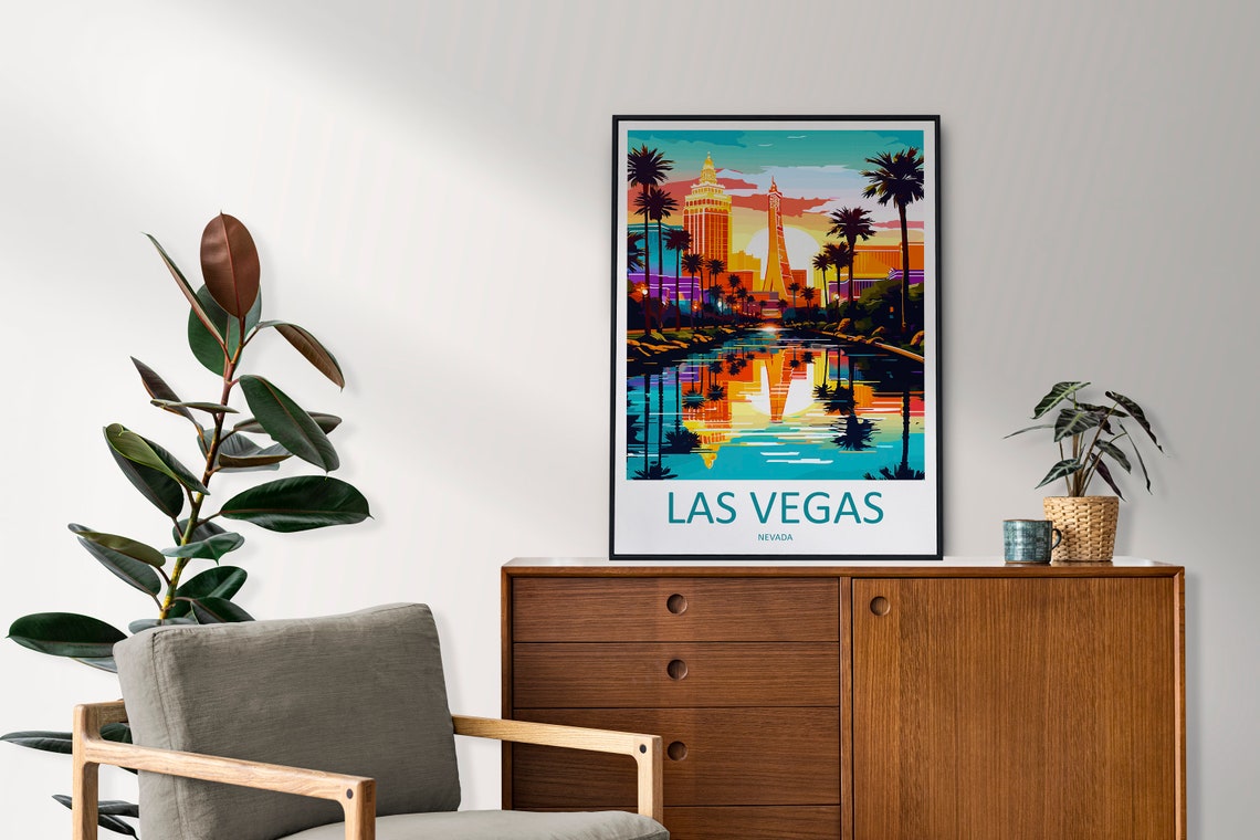 Las Vegas Nevada Sunset Skyline Neon Reflections Travel Poster - Image 2