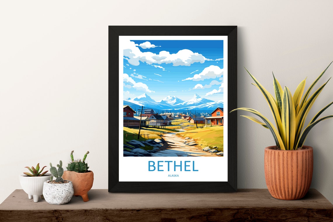Bethel Alaska Village With Snowcapped Mountain View Travel Poster - Image 3