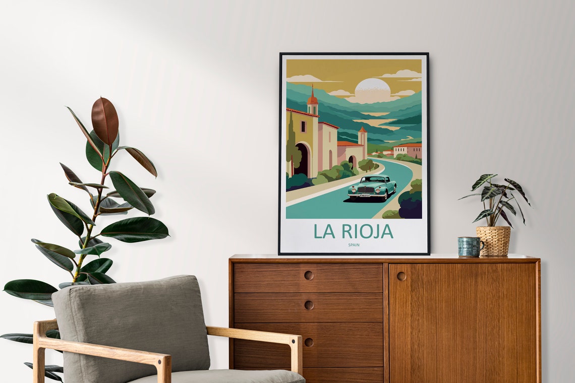 La Rioja Spain Sunset Road Trip Vintage Classic Car Travel Poster - Image 2