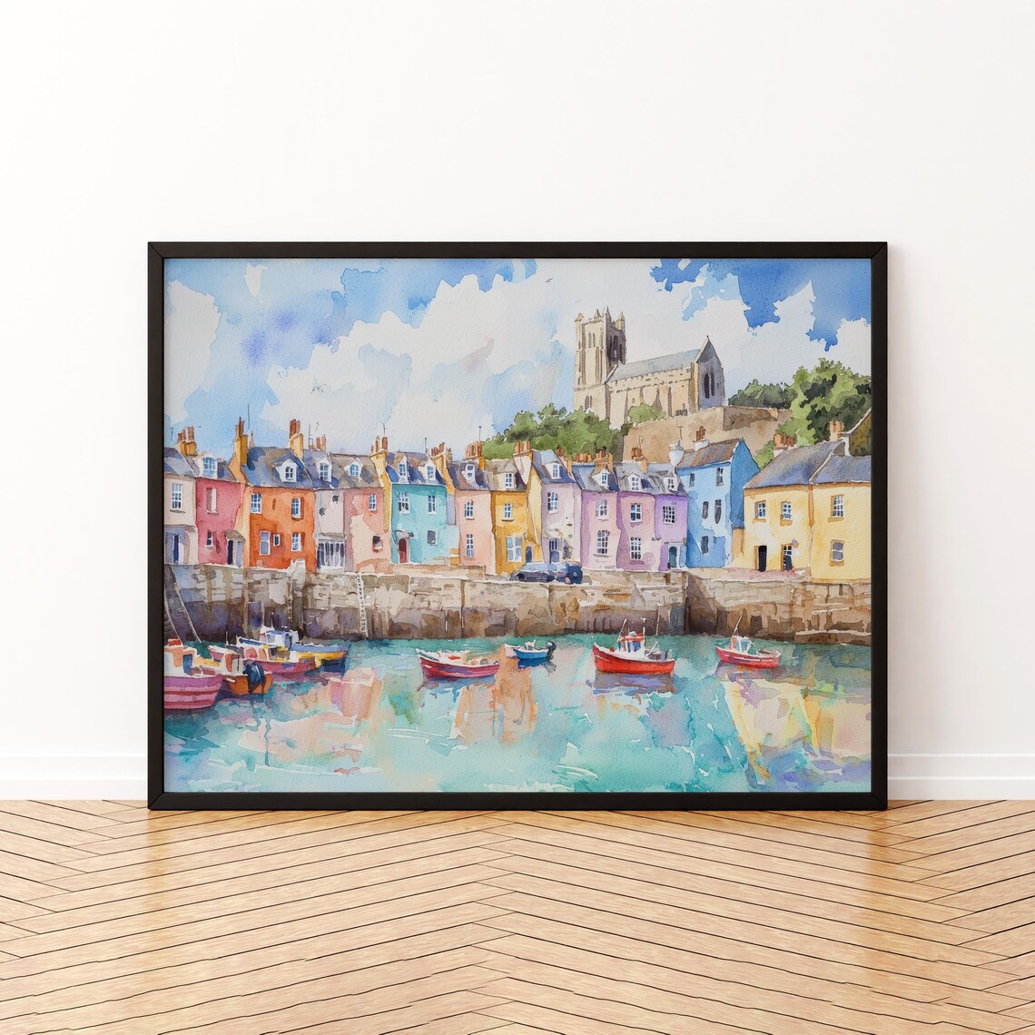 Tenby Watercolor Poster, Coastal Town Art Print