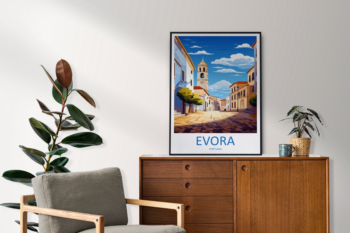 Evora Portugal Historic Square Clock Tower Old Town Travel Poster - Image 2